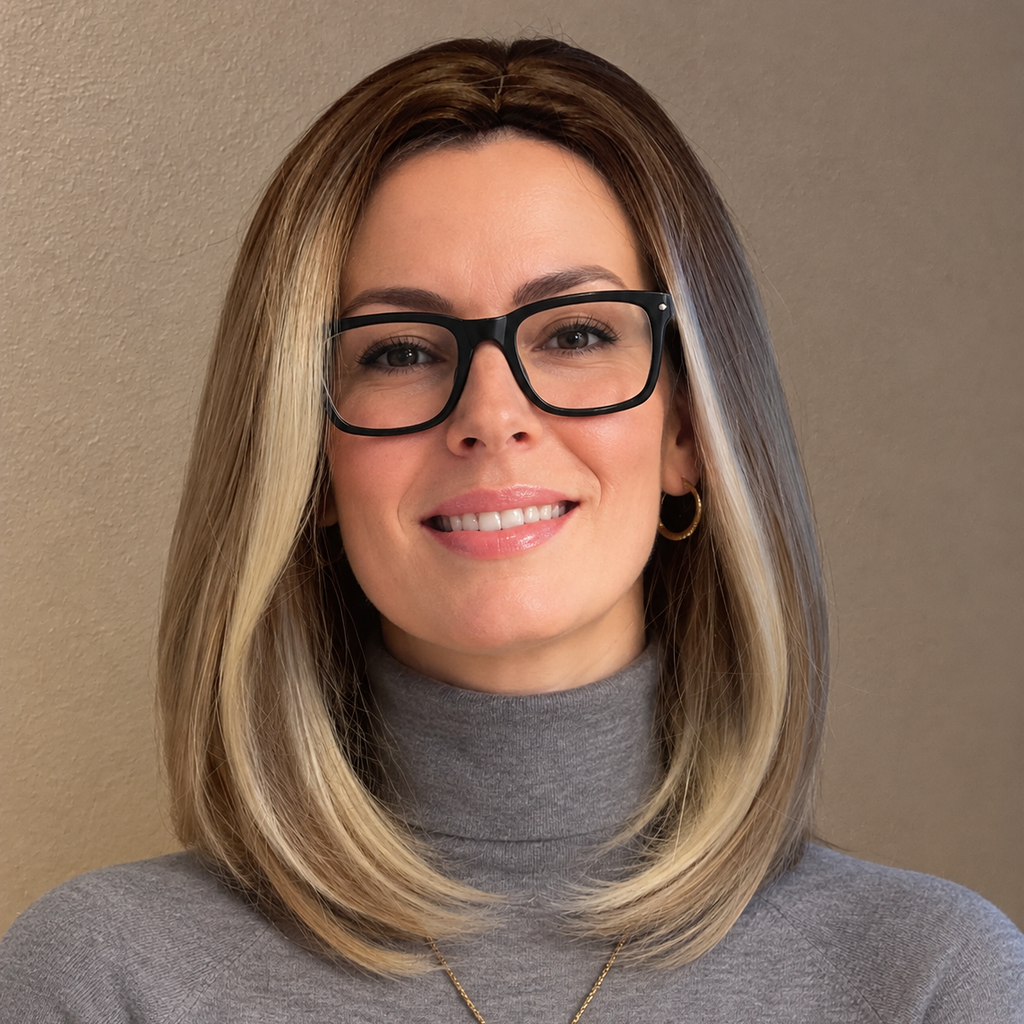 Elegant bob-parykk i ombre blond med highlights