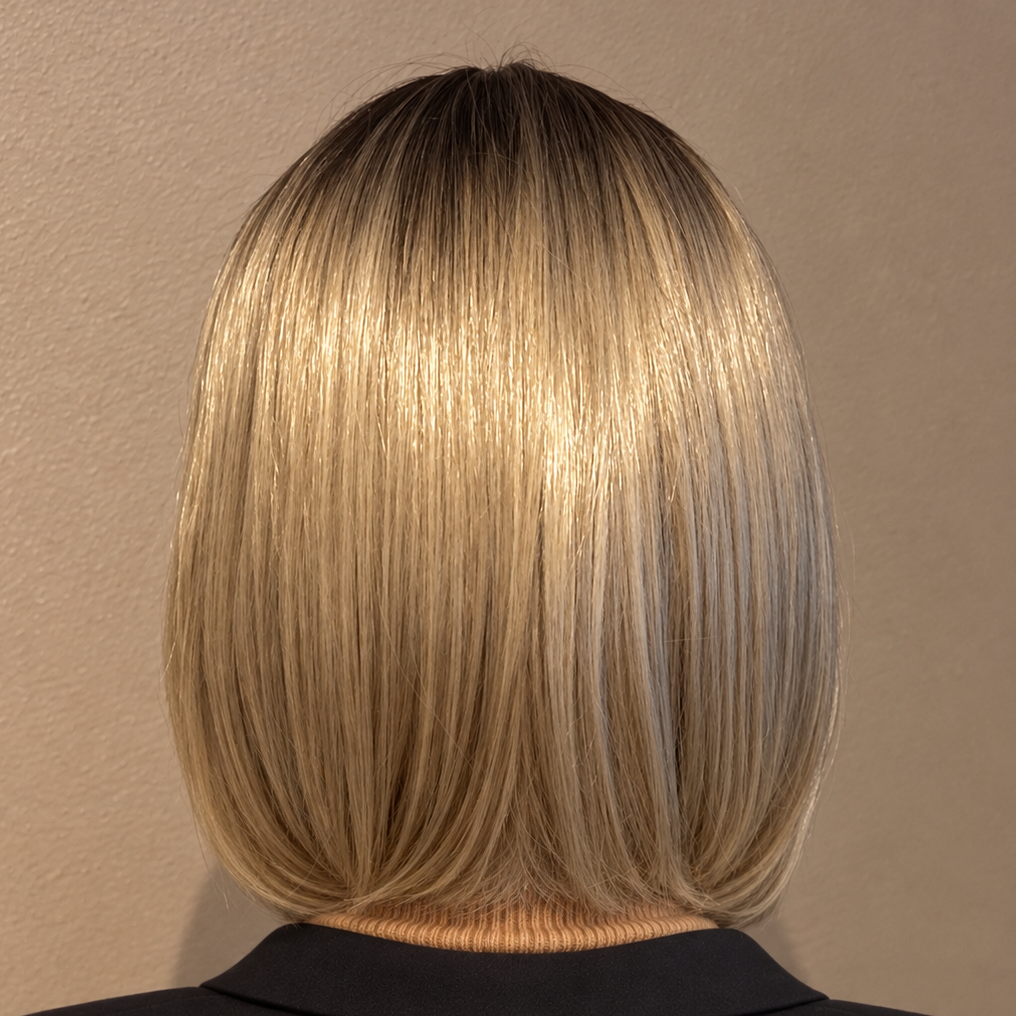 Elegant blond bob-parykk med mørk ettervekst