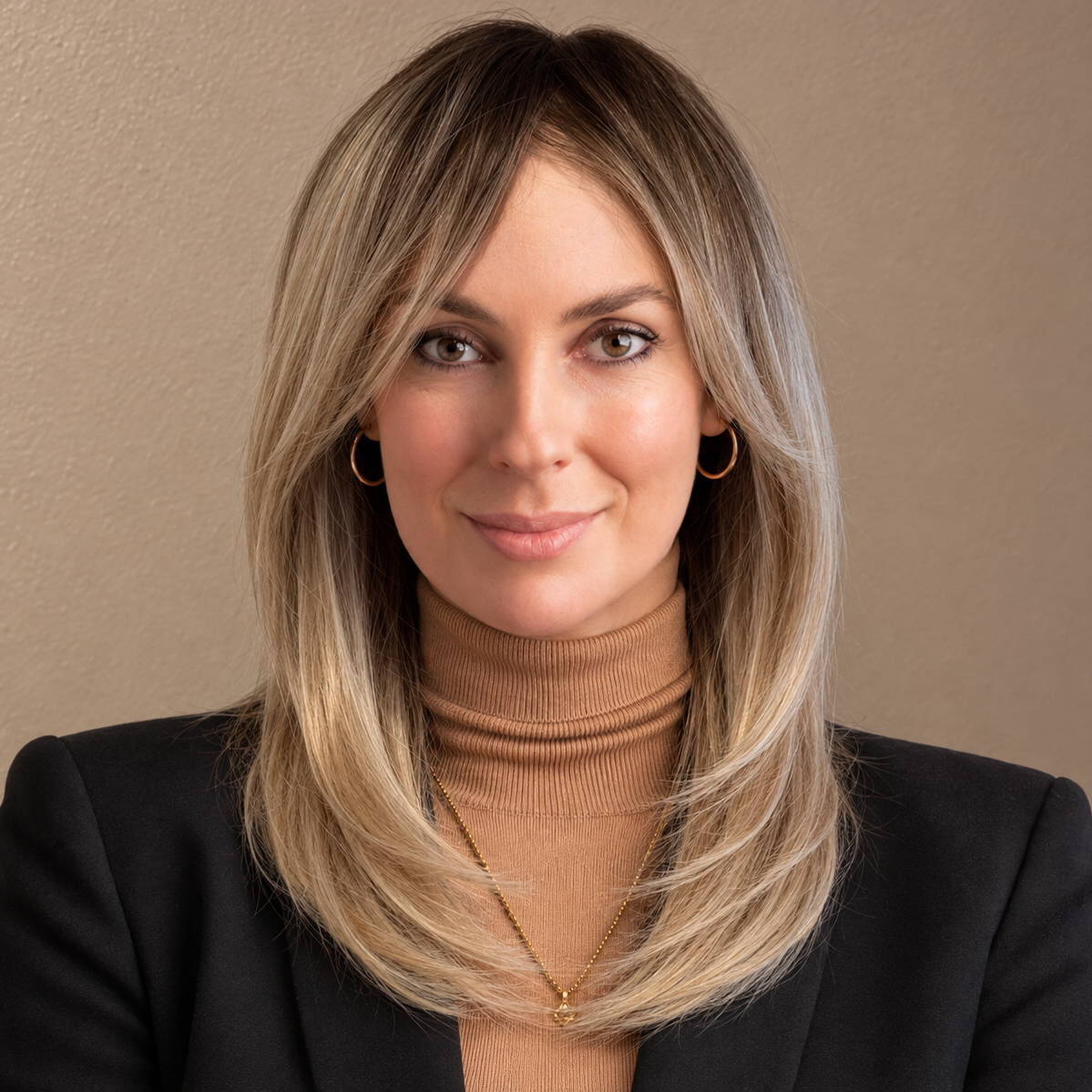 Lang blond parykk med highlights – lagdelt og naturlig